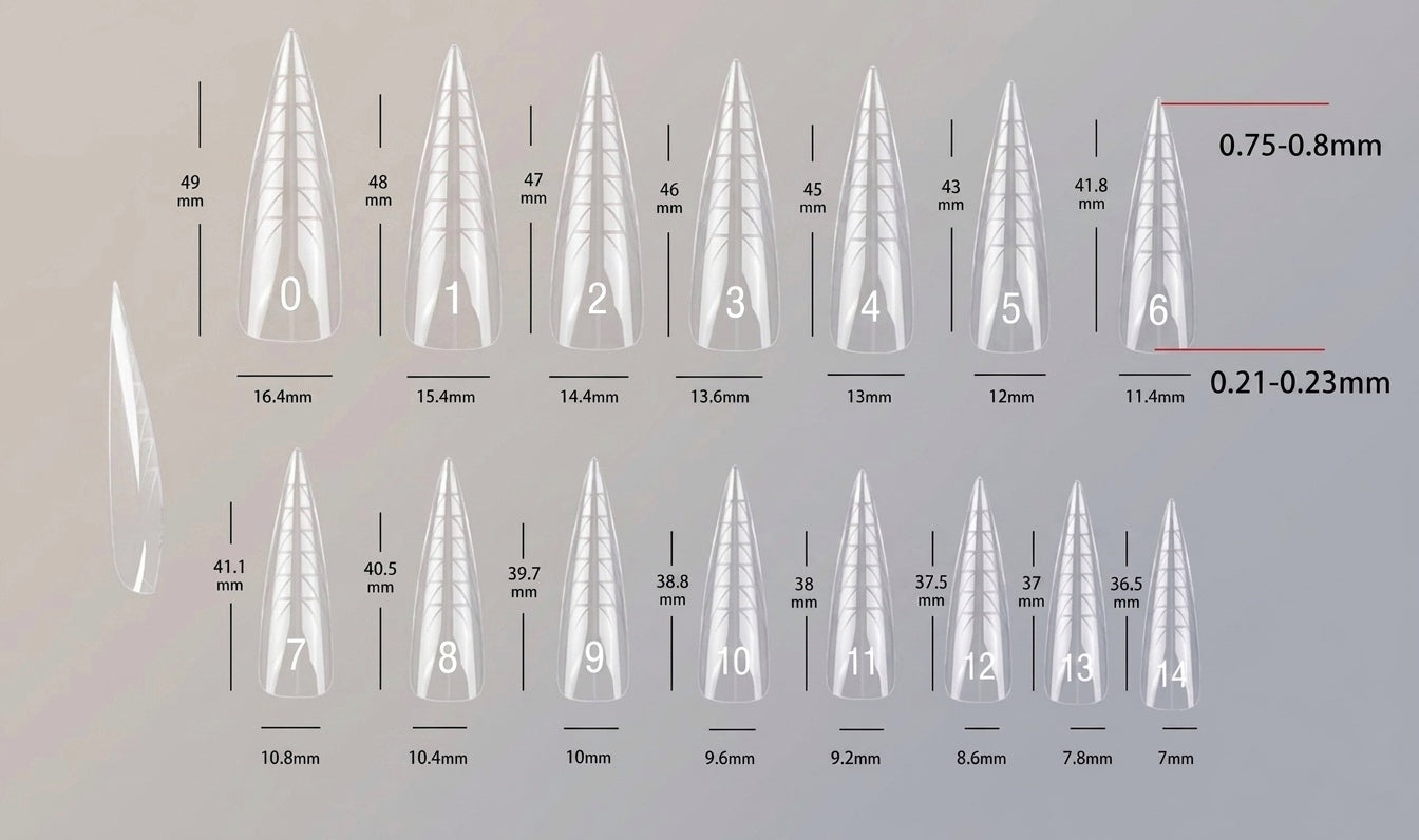 Stiletto Dual Nail Forms – 150 Pieces, 15 Sizes